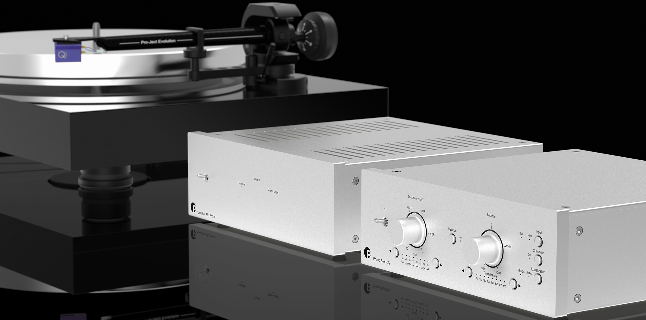 X8 turntable +RS2-TrueBalanced Set (Silber) schwarzer Hintergrund